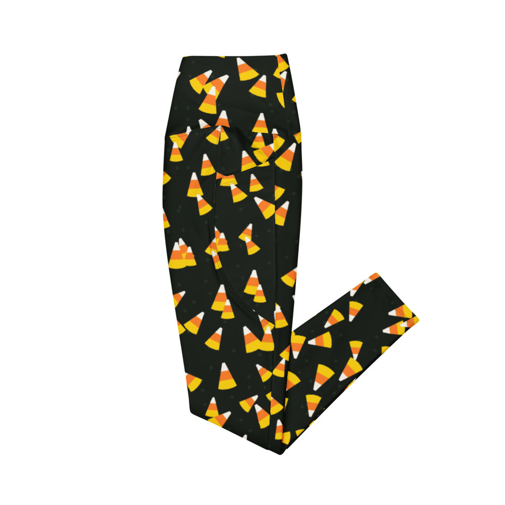 Halloween Toxic Slime Candy Corn Toss leggings with pockets, Printful supplier mockup 2