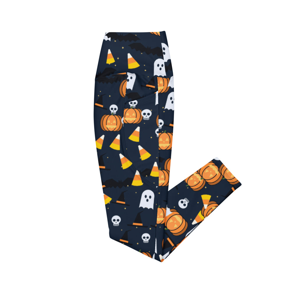 Halloween Ghostly Night Spooky Mix leggings with pockets, Printful supplier mockup 2