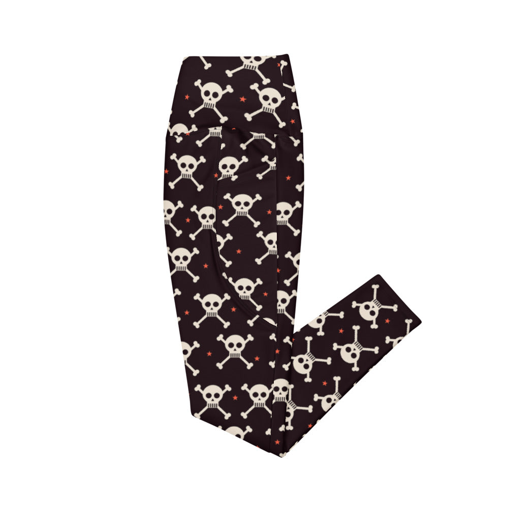 Halloween Blood Moon Skull & Crossbones leggings with pockets, Printful supplier mockup 2