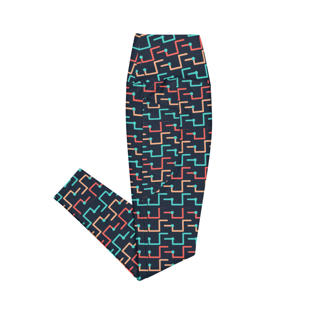 Coral Circuit leggings with pockets, Printful supplier right side mockup