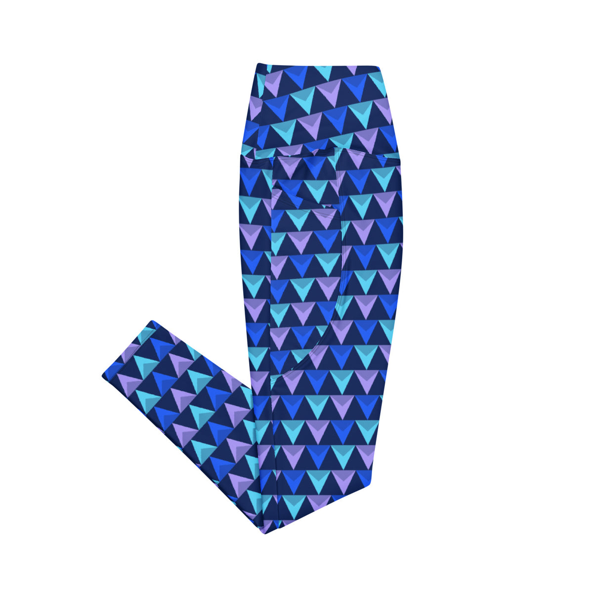 Cobalt Prism leggings with pockets, Printful supplier right side mockup