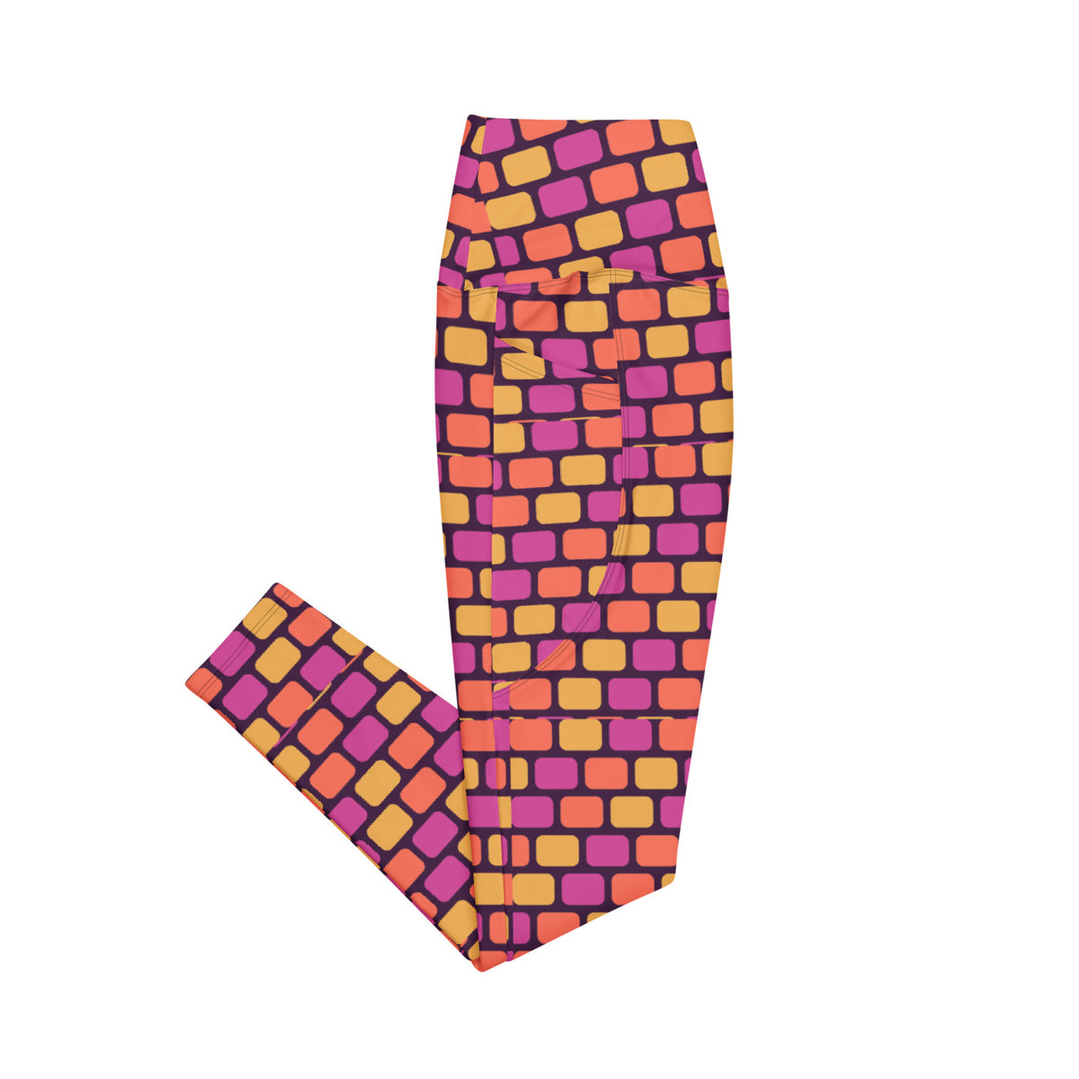 Sunset Mosaic leggings with pockets, Printful supplier right side mockup