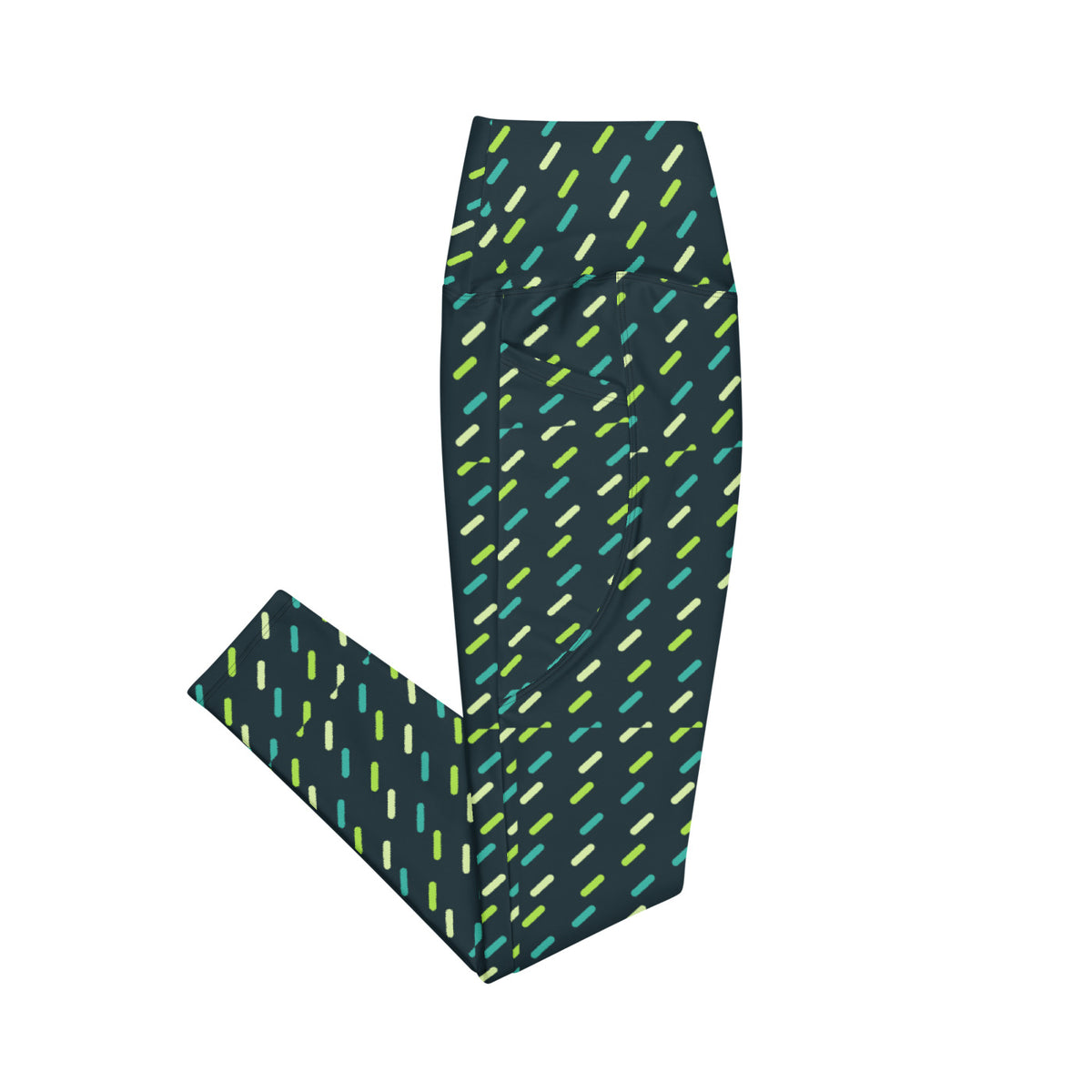 Lime Kinetic leggings with pockets, Printful supplier right side mockup