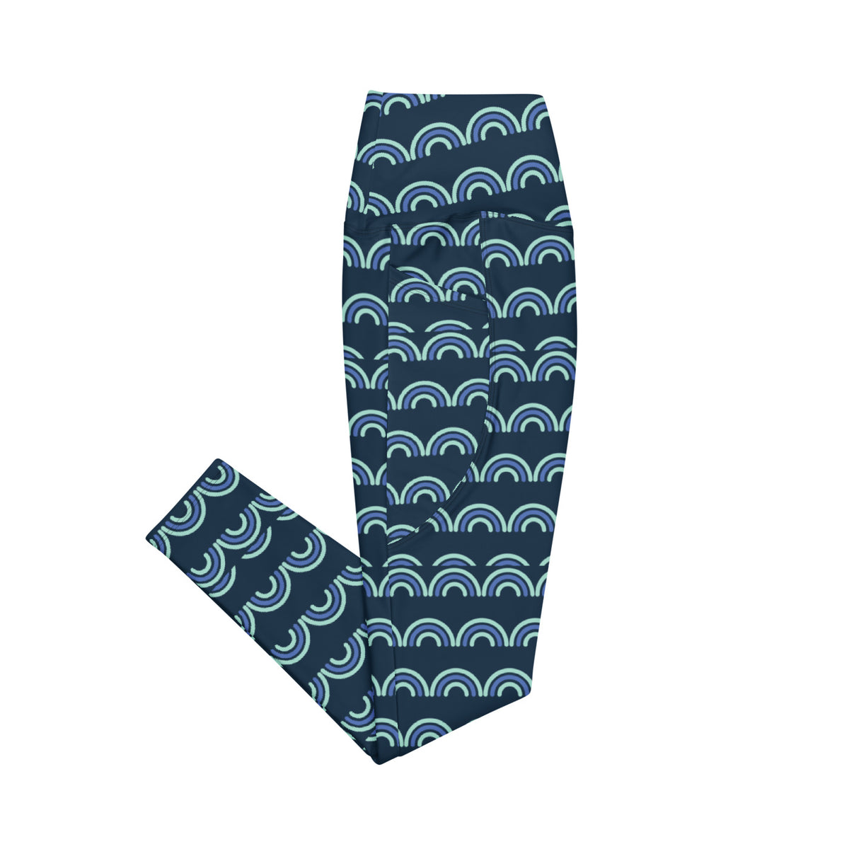 Peacock Fan leggings with pockets, Printful supplier right side mockup