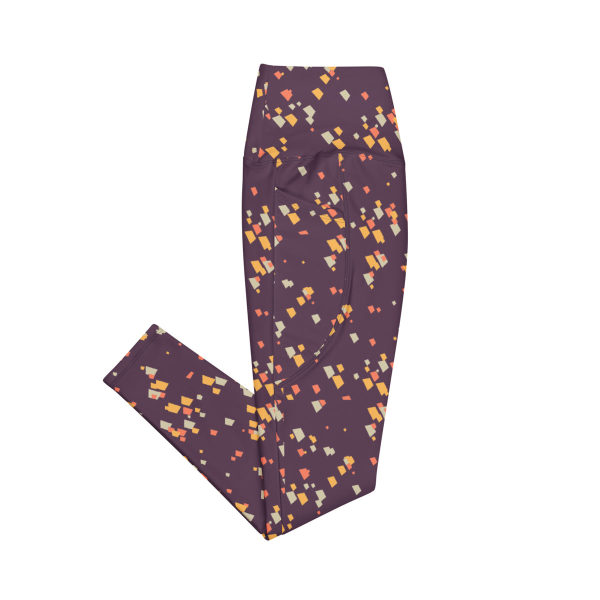 Mango Terrazzo leggings with pockets, Printful supplier right side mockup