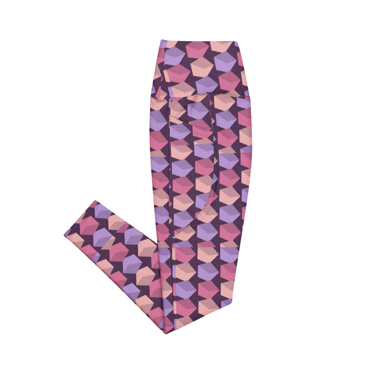 Rose Quartz leggings with pockets, Printful supplier right side mockup