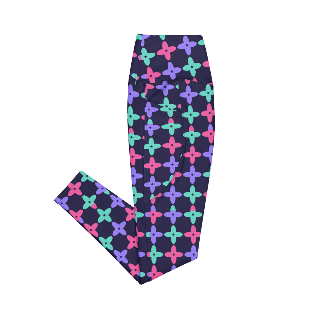 Electric Petal leggings with pockets, Printful supplier right side mockup