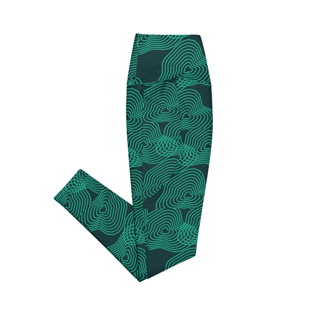 Jade Topography leggings with pockets, Printful supplier right side mockup