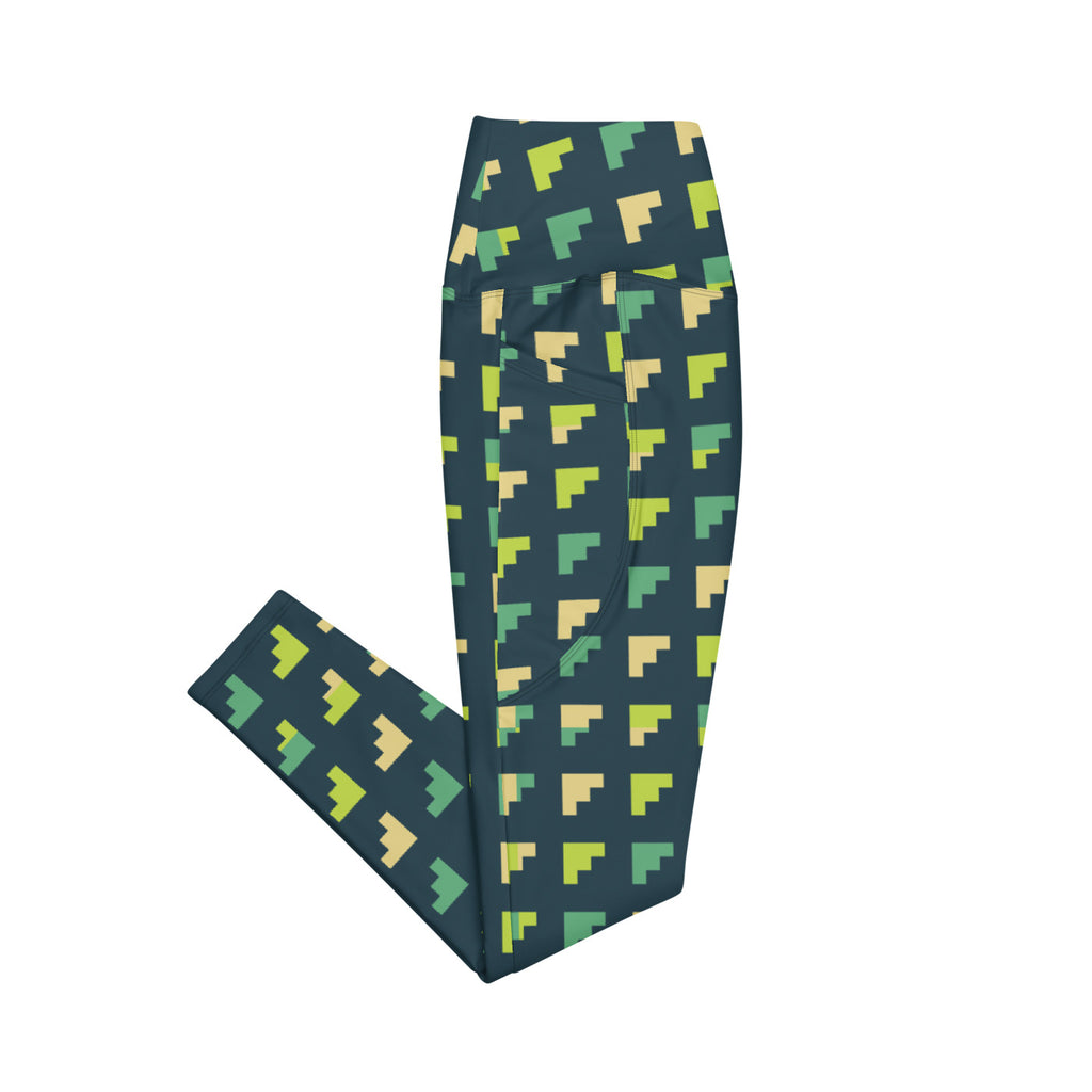 Citron Steps leggings with pockets, Printful supplier right side mockup