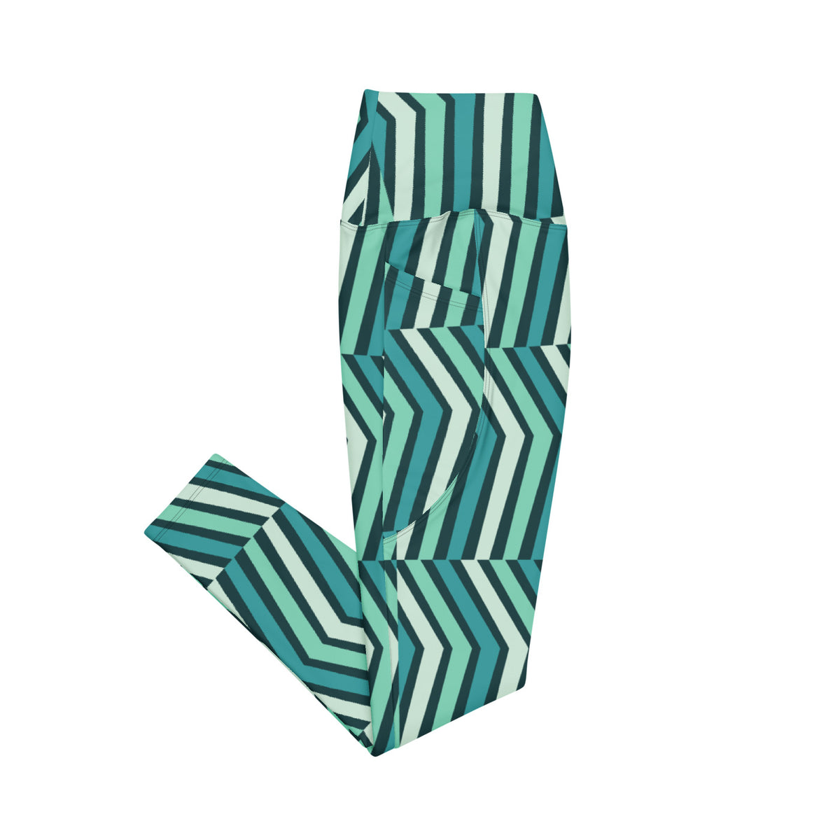 Mint Fracture leggings with pockets, Printful supplier right side mockup