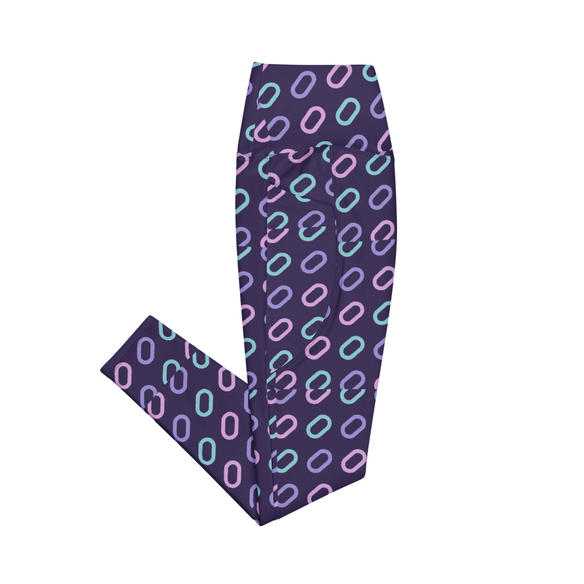 Lavender Links leggings with pockets, Printful supplier right side mockup