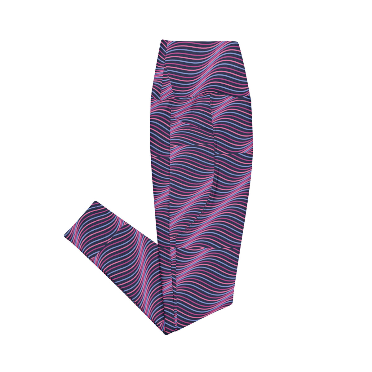 Magenta Frequency leggings with pockets, Printful supplier right side mockup