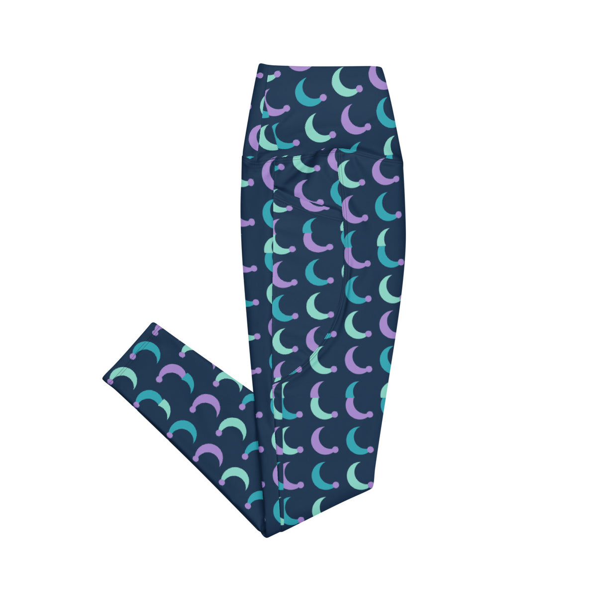 Turquoise Eclipse leggings with pockets, Printful supplier right side mockup