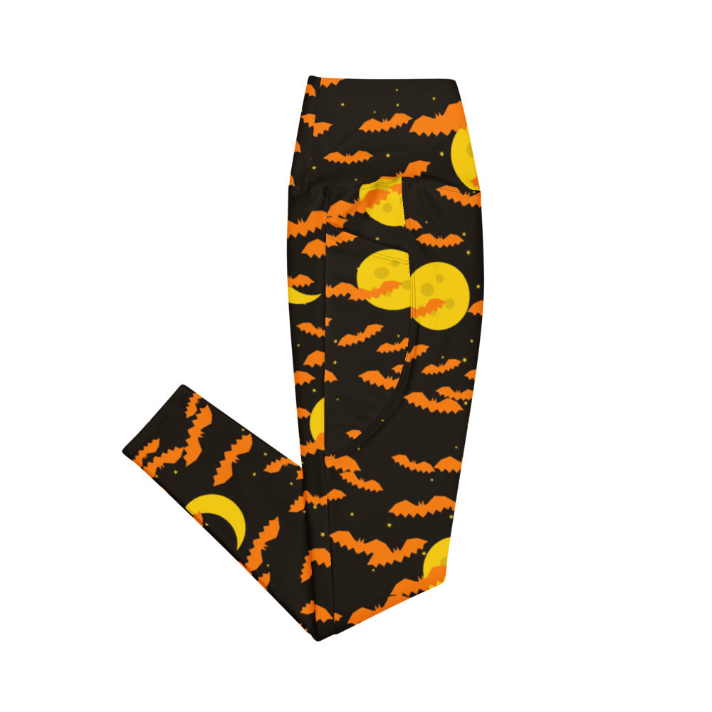 Halloween Candy Corn Bat Swarm leggings with pockets, Printful supplier mockup 4