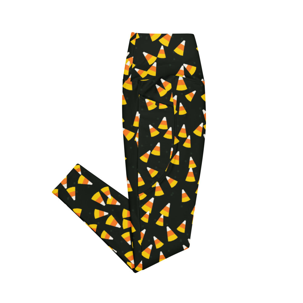 Halloween Toxic Slime Candy Corn Toss leggings with pockets, Printful supplier mockup 4