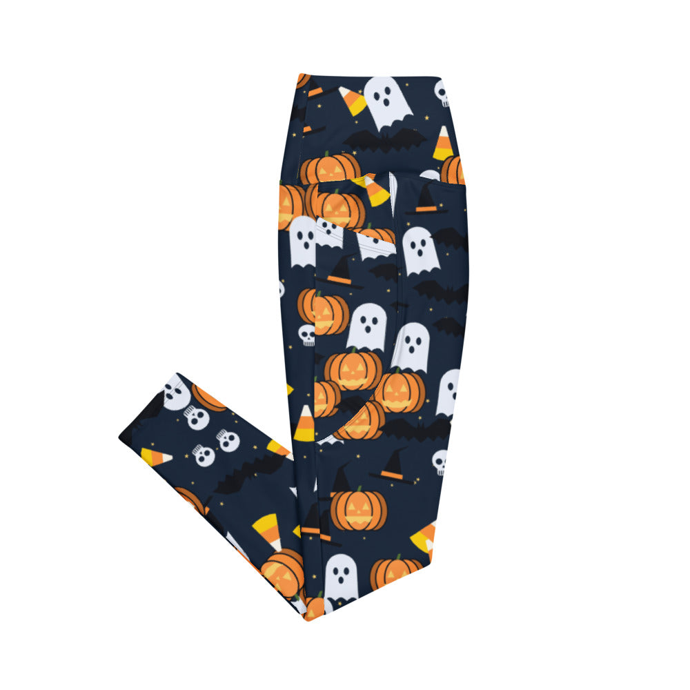 Halloween Ghostly Night Spooky Mix leggings with pockets, Printful supplier mockup 4