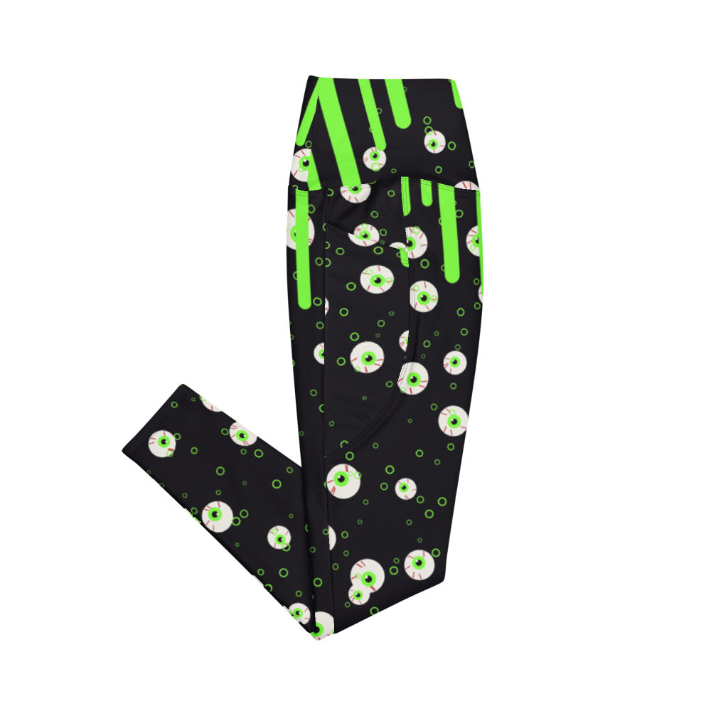 Halloween Midnight Pumpkin Slime Drip leggings with pockets, Printful supplier mockup 4