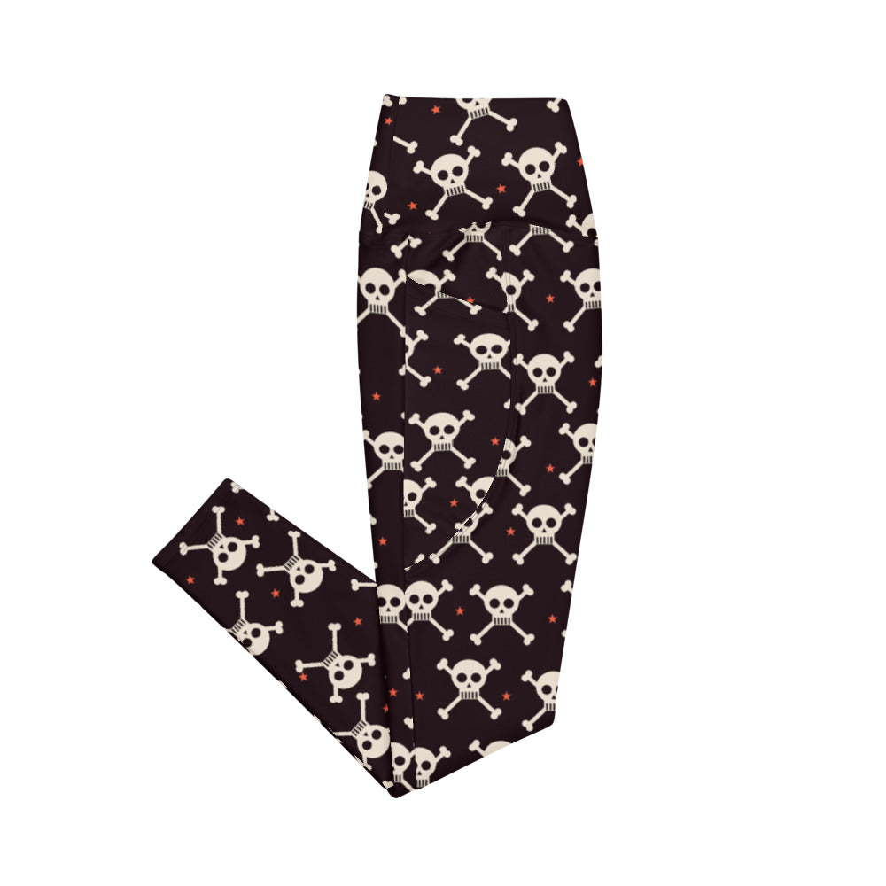 Halloween Blood Moon Skull & Crossbones leggings with pockets, Printful supplier mockup 4