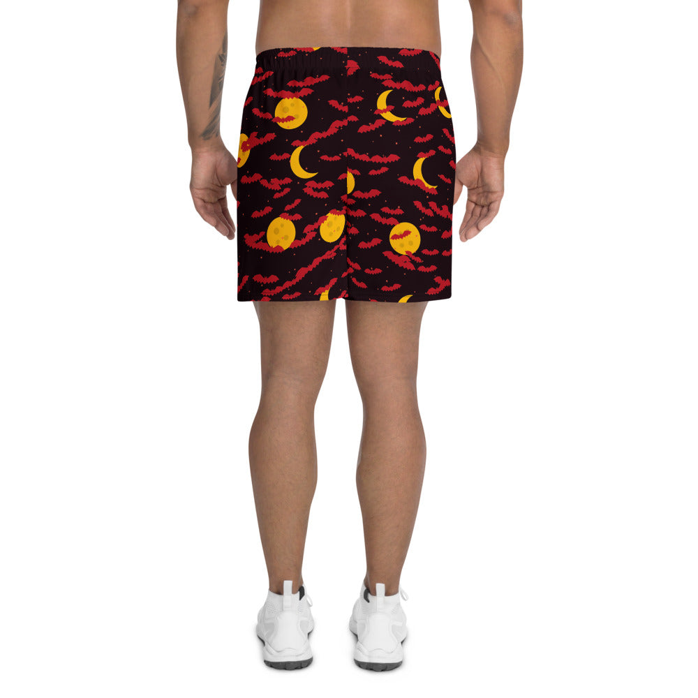 Halloween Blood Moon Bat Swarm athletic multipurpose shorts, Printful supplier mockup 4
