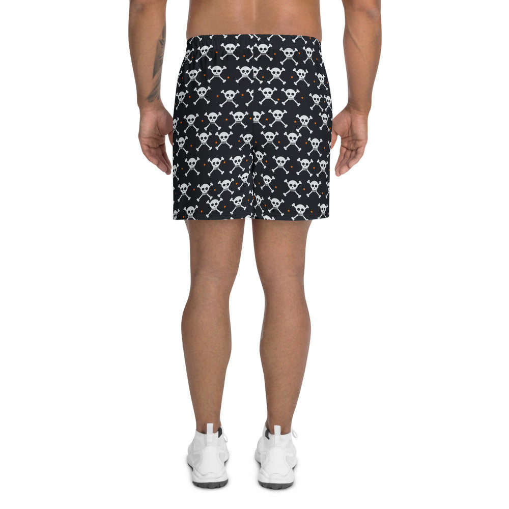 Halloween Graveyard Grey Skull & Crossbones athletic multipurpose shorts, Printful supplier mockup 4