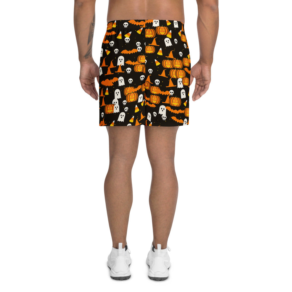 Halloween Candy Corn Spooky Mix athletic multipurpose shorts, Printful supplier mockup 4