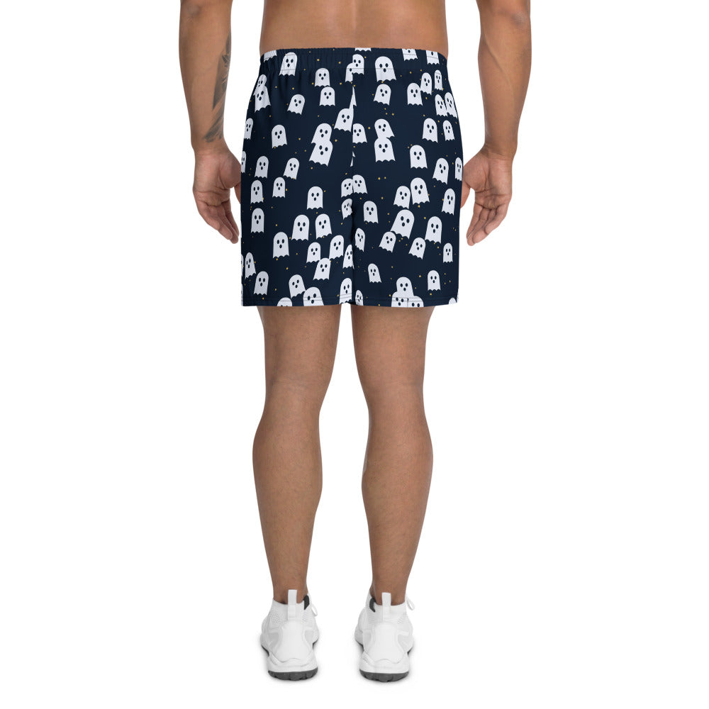 Halloween Ghostly Night Ghost Parade athletic multipurpose shorts, Printful supplier mockup 4