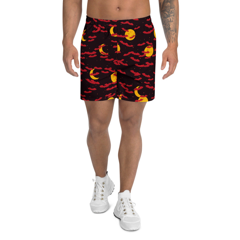 Halloween Blood Moon Bat Swarm athletic multipurpose shorts, Printful supplier mockup 1