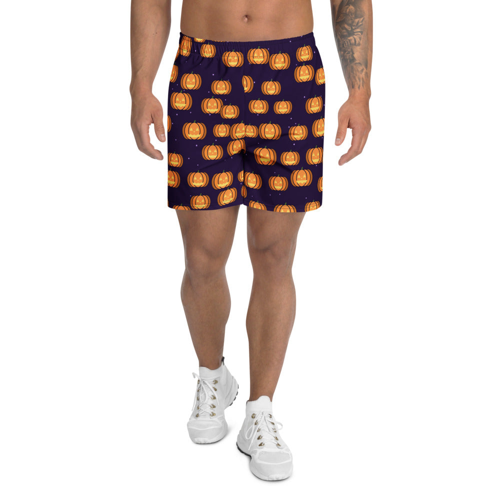 Halloween Witching Purple Jack-O'-Lantern athletic multipurpose shorts, Printful supplier mockup 1