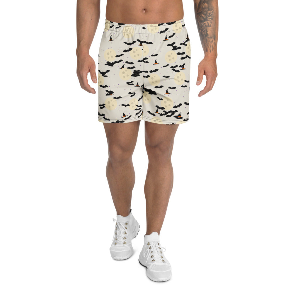 Halloween Bone White Haunted Moon athletic multipurpose shorts, Printful supplier mockup 1