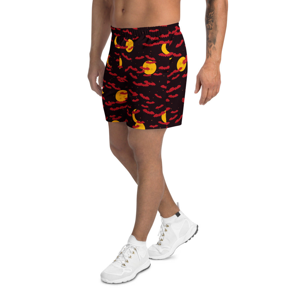 Halloween Blood Moon Bat Swarm athletic multipurpose shorts, Printful supplier mockup 3