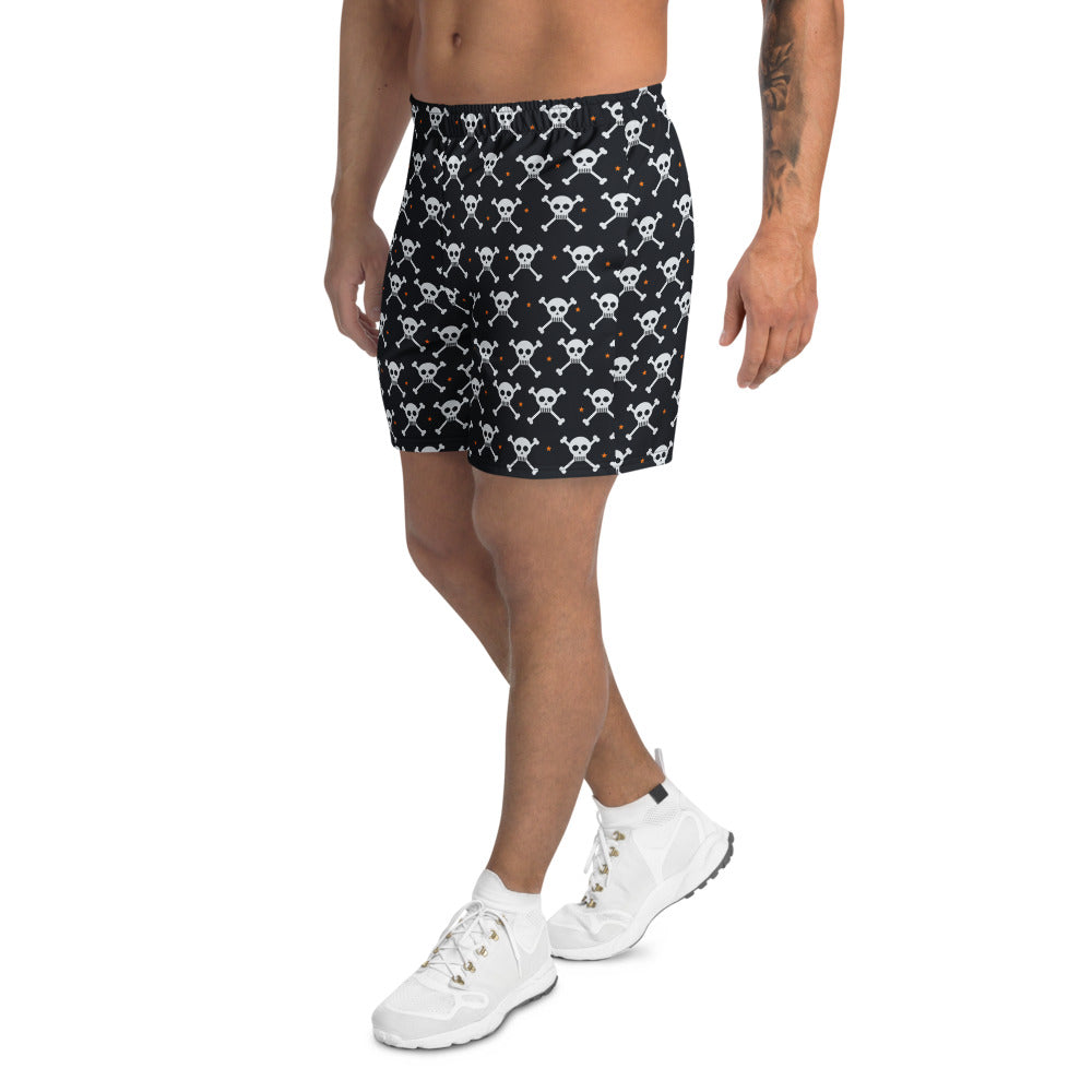 Halloween Graveyard Grey Skull & Crossbones athletic multipurpose shorts, Printful supplier mockup 3