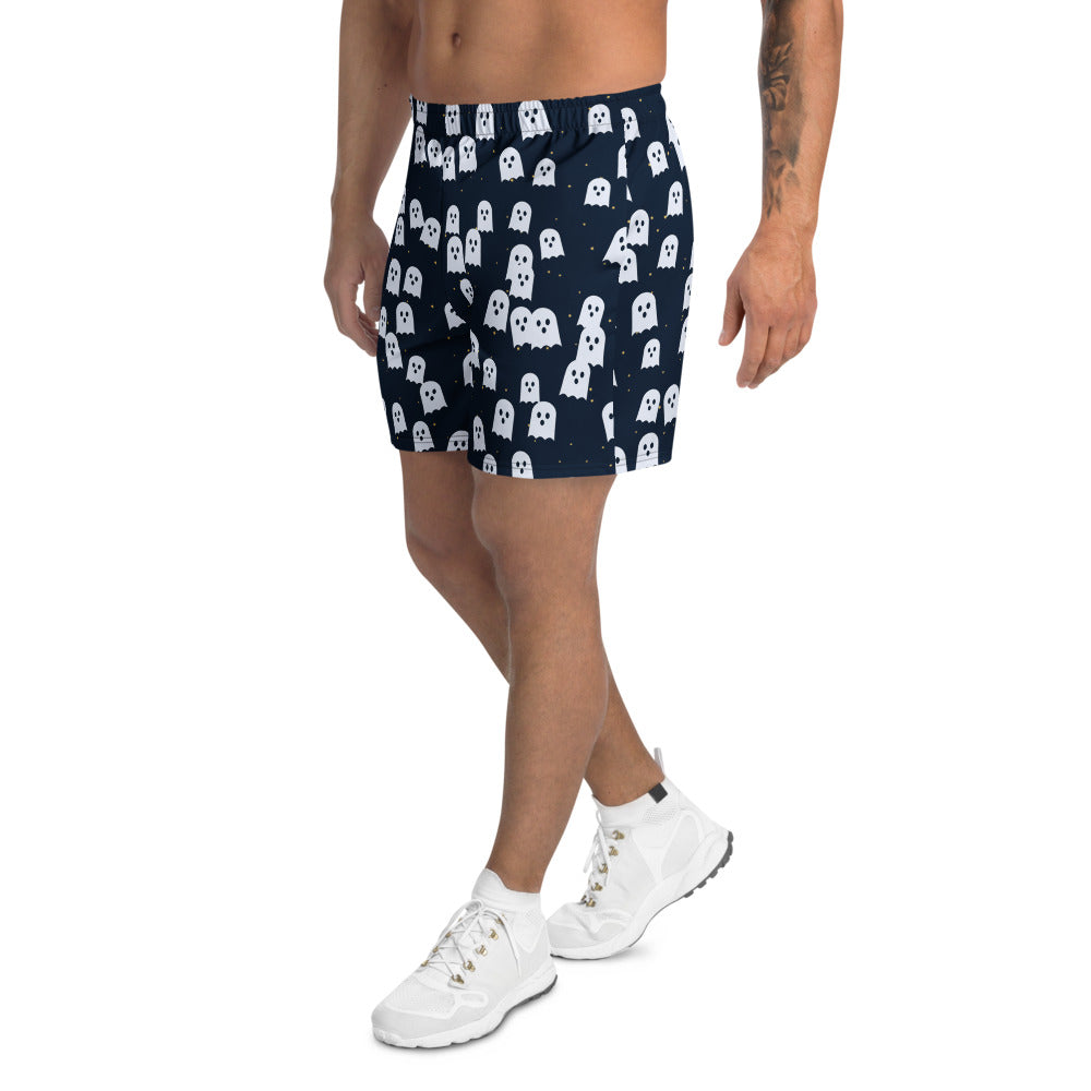 Halloween Ghostly Night Ghost Parade athletic multipurpose shorts, Printful supplier mockup 3