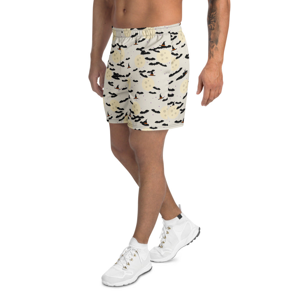 Halloween Bone White Haunted Moon athletic multipurpose shorts, Printful supplier mockup 3