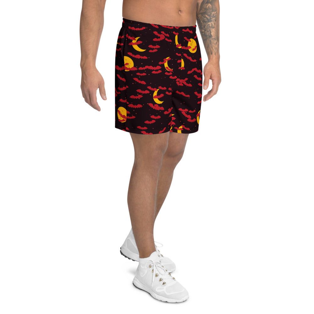 Halloween Blood Moon Bat Swarm athletic multipurpose shorts, Printful supplier mockup 2