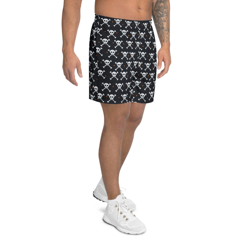 Halloween Graveyard Grey Skull & Crossbones athletic multipurpose shorts, Printful supplier mockup 2