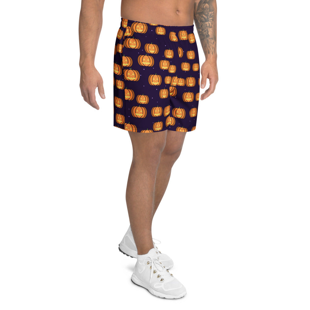 Halloween Witching Purple Jack-O'-Lantern athletic multipurpose shorts, Printful supplier mockup 2