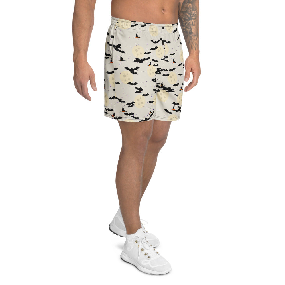Halloween Bone White Haunted Moon athletic multipurpose shorts, Printful supplier mockup 2