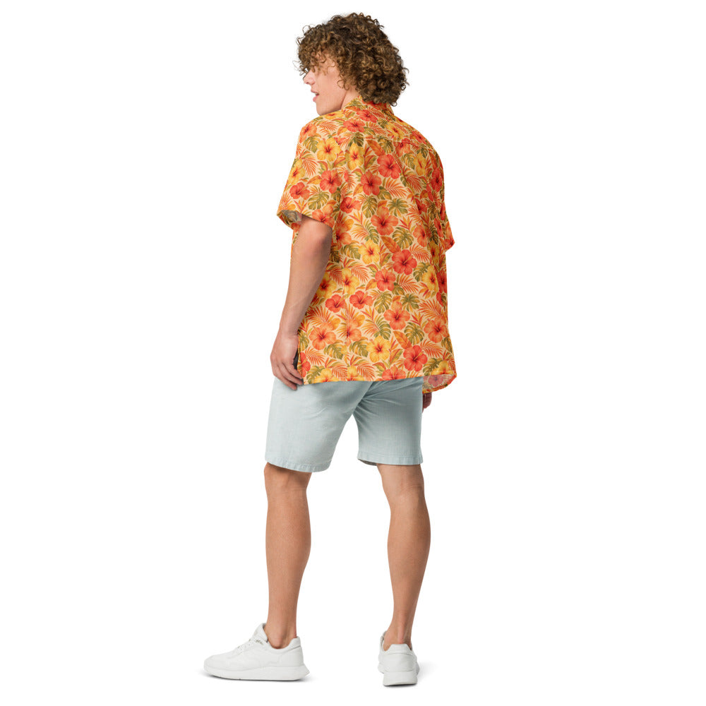 Inferno Hibiscus button-up shirt back view