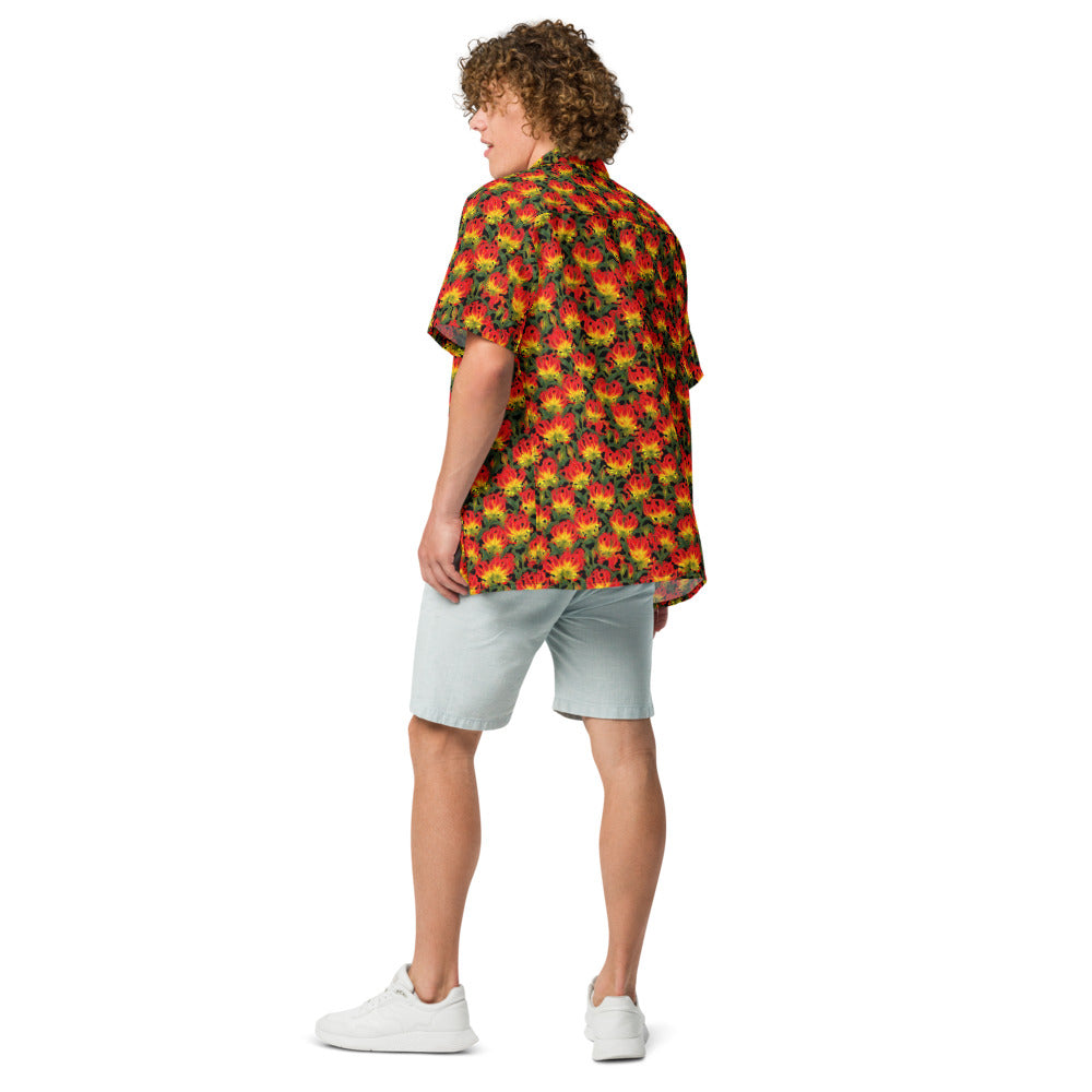 Flame Lily button-up shirt back view