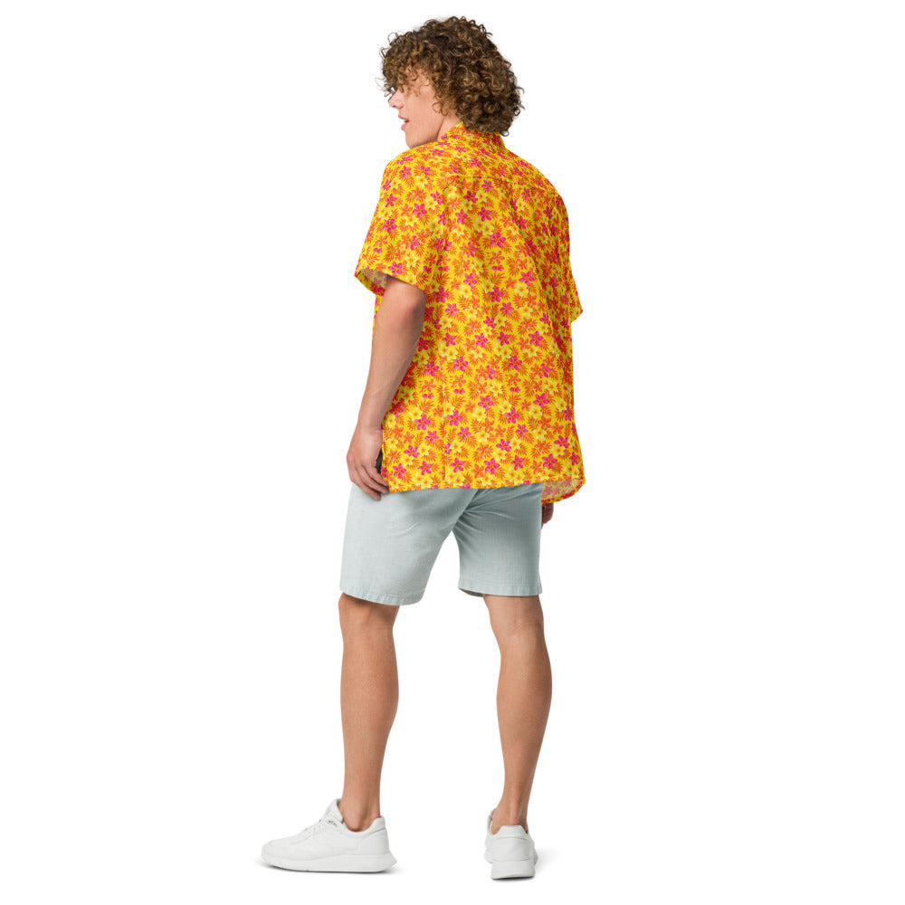 Tropic Heat Plumeria button-up shirt back view