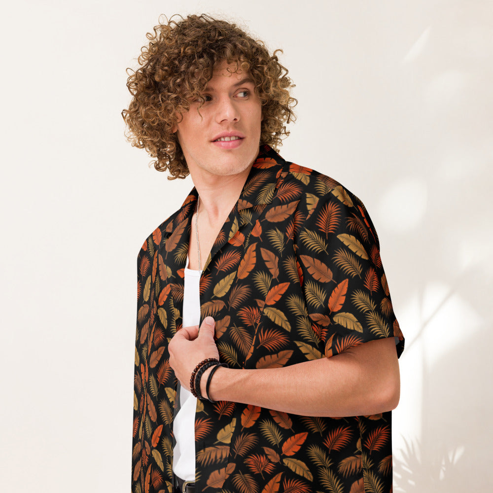 Lava Palm button-up shirt on a man, front