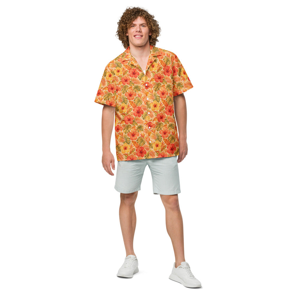 Inferno Hibiscus button-up shirt front view