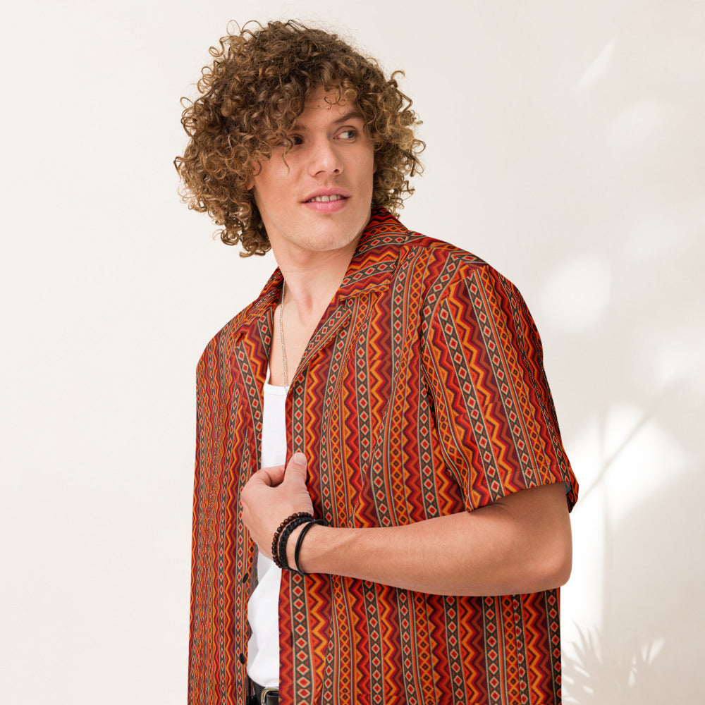 Solar Crochet Stripe button-up shirt on a man, front