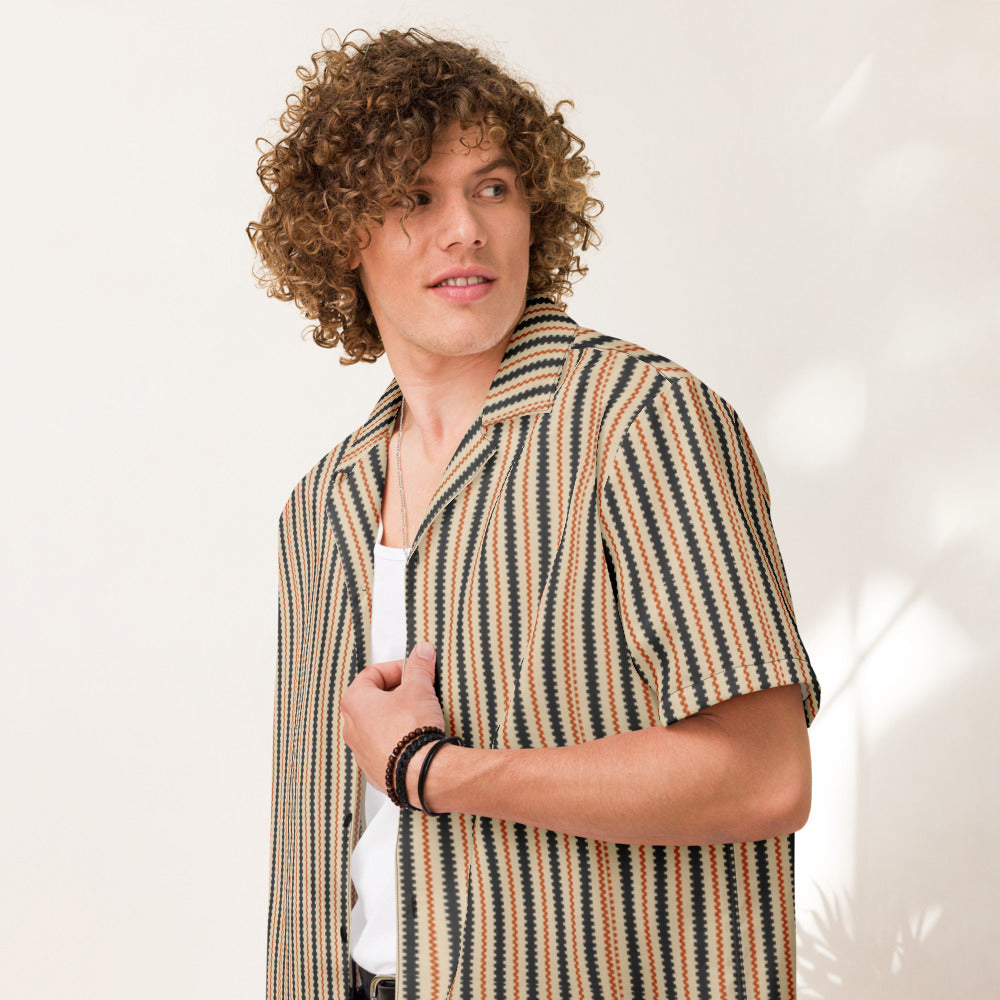 Ember Jacquard Stripe button-up shirt on a man, front