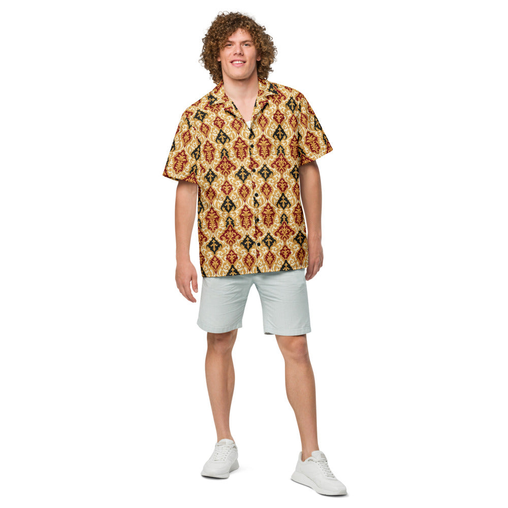 Gold Flame Baroque button-up shirt front view