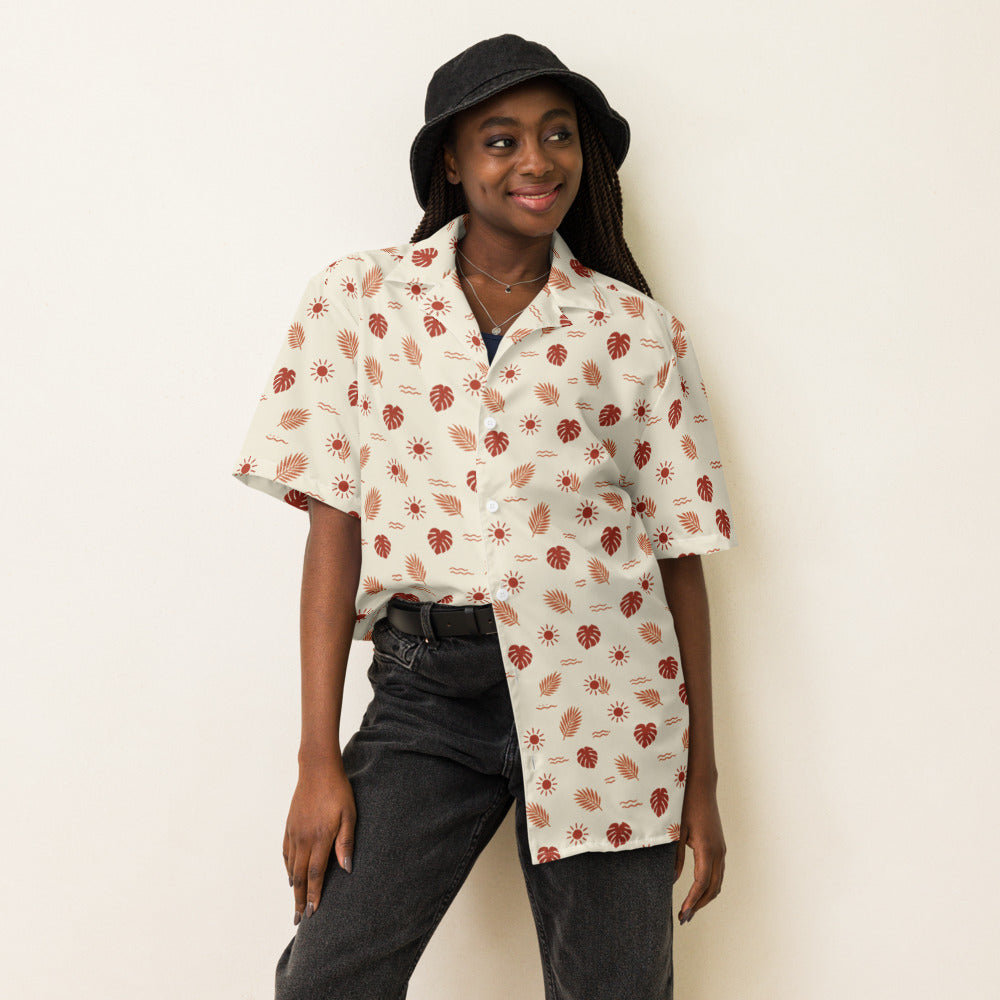 Desert Sun button-up shirt on a woman, front