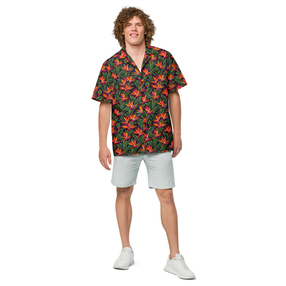 Bird of Paradise Blaze button-up shirt front view