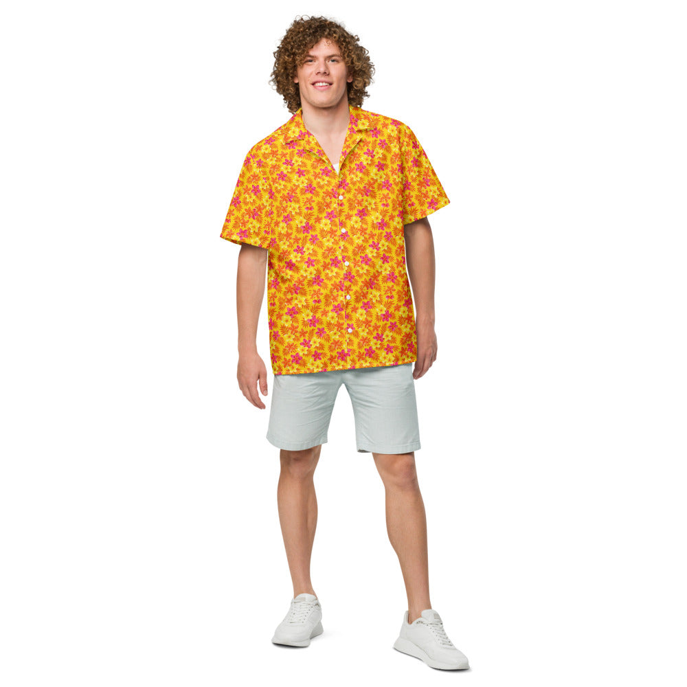 Tropic Heat Plumeria button-up shirt front view