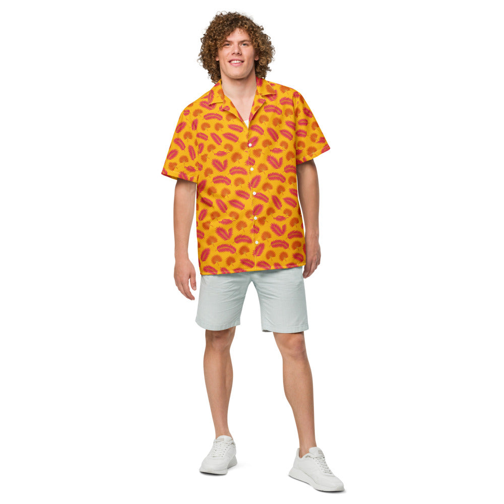 Mango Tango Palm button-up shirt front view