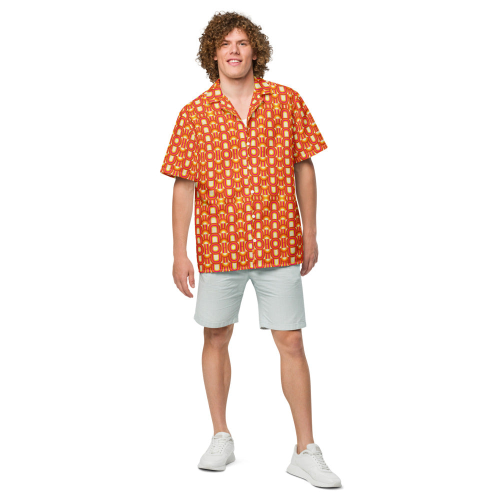 Tequila Sunrise Geo button-up shirt front view